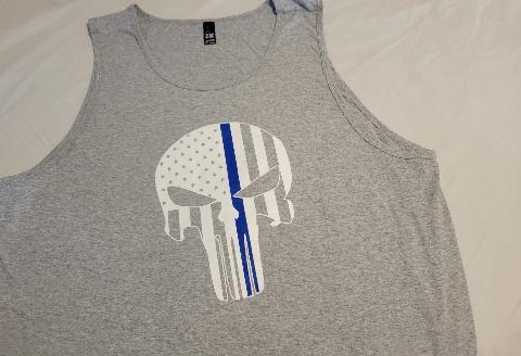 Blue Line Punisher Mens Tank Top Image on Front
