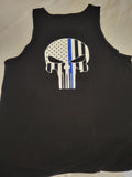 Blue Line Punisher Mens Tank Top Image On Back