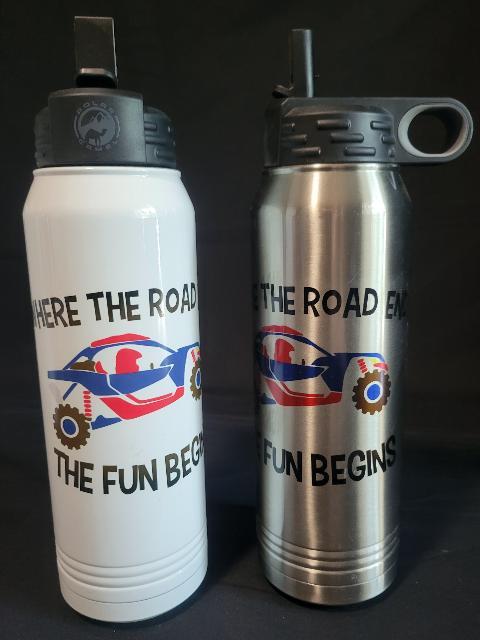 Where The Road Ends The Fun Begins 30oz Flip Top Water Bottle