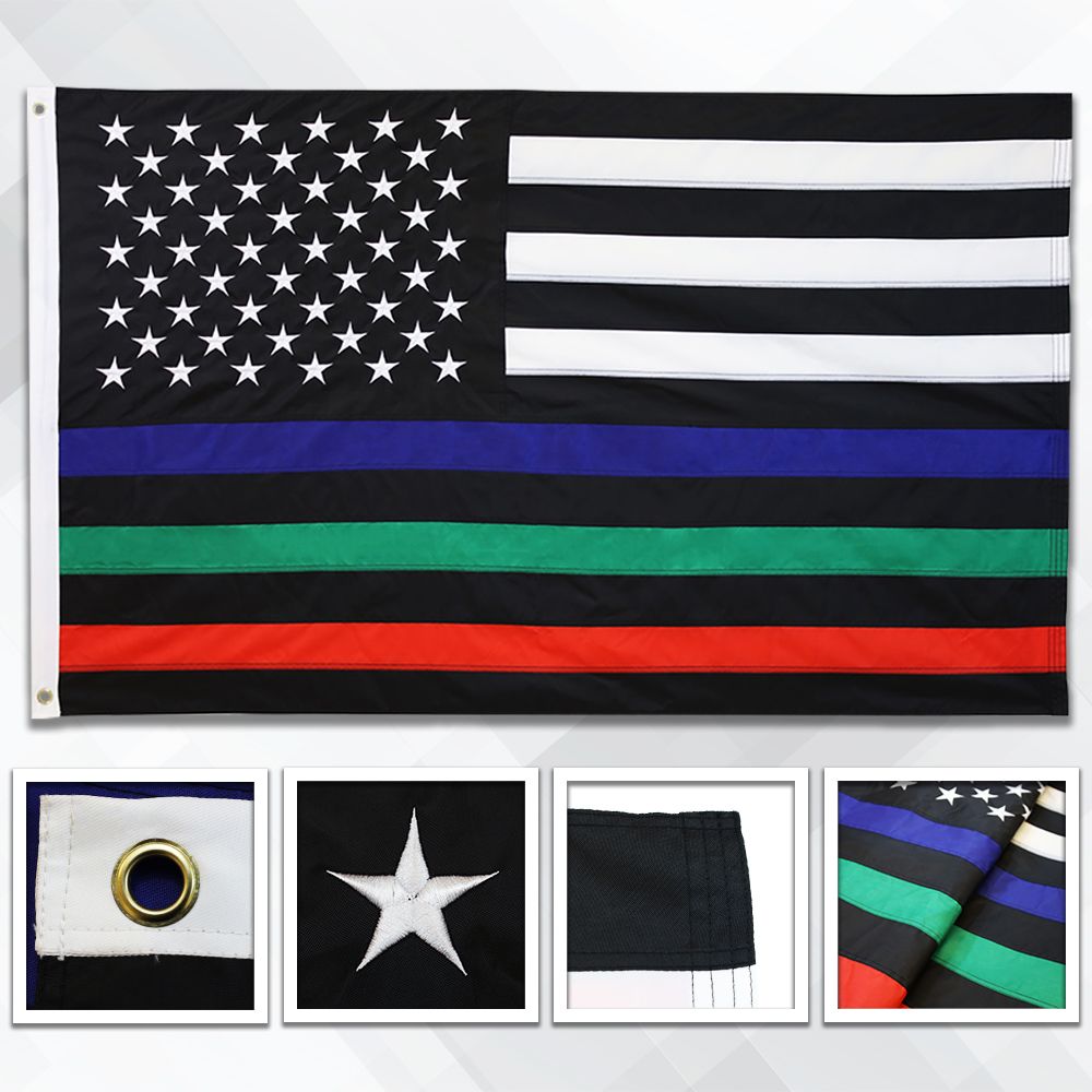 Thin Blue/Green/Red Line USA Embroidered Flag 3x5ft